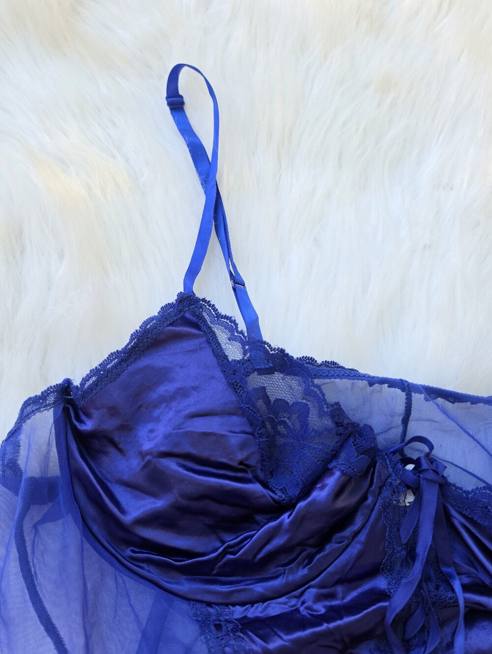Vtg 80's 90's Royal Blue Satin Lace Lingerie Teddy Bodysuit Romantic Boudoir - Picture 8 of 12
